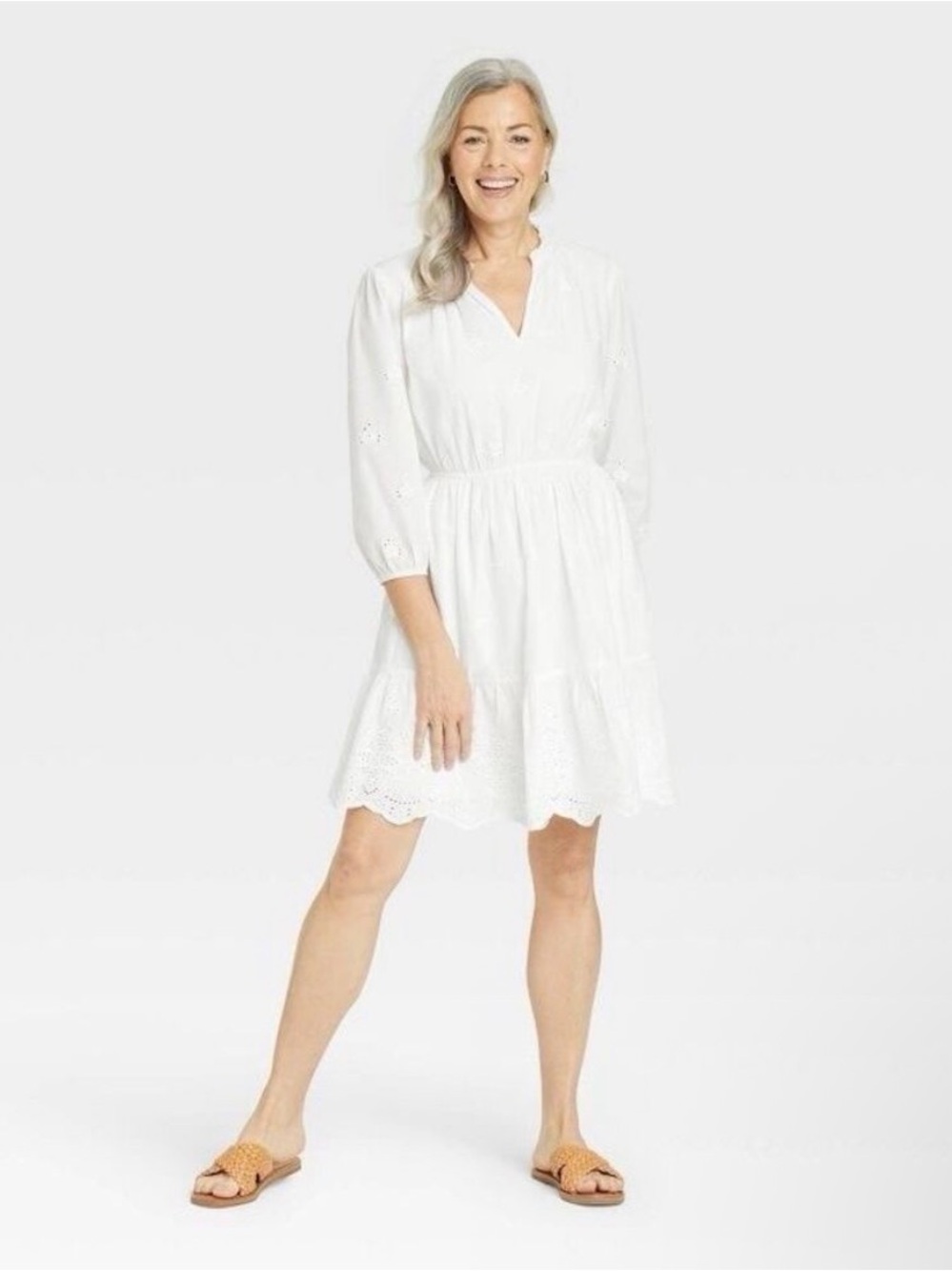 Knox Rose White Eyelet Tiered Mini Dress